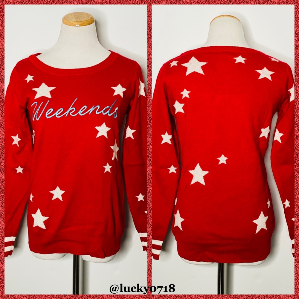 Chaser EUC Red & White Star Weekends Sweater Sz S - Picture 2 of 7